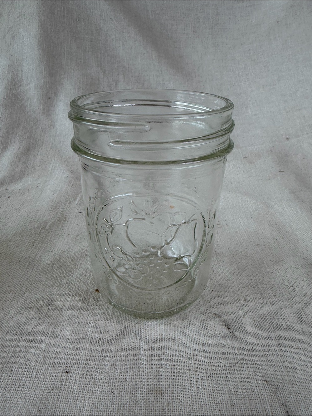 Clear Glass Canning Jar with Embossed Fruit Design - Clear
